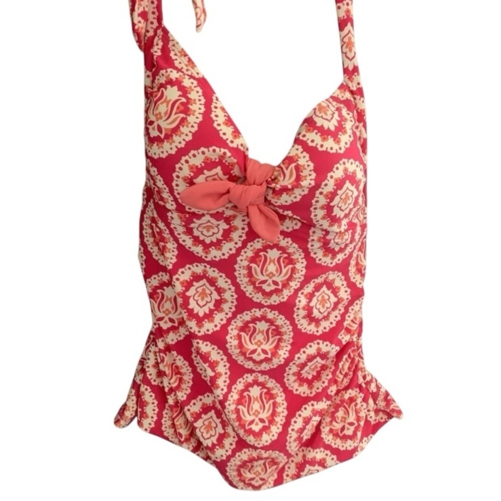 Boden pink floral tie knot halter Bikini Top size 14